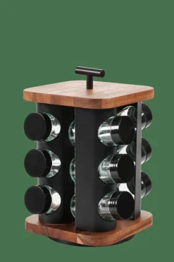 CASA ACACIA LUX Carrousel à épices 12 Pots Pivotant 360° Noir, Naturel