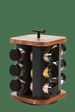 CASA ACACIA LUX Carrousel à épices 12 Pots Pivotant 360° Noir, Naturel