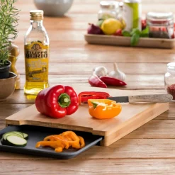 CASA BAMBOO Planche à Découper Avec Récipient Gris, Naturel