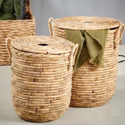 CASA MILEY Panier à Linge Avec Couvercle Et Poignées Naturel