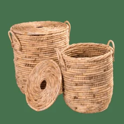 CASA MILEY Panier à Linge Avec Couvercle Et Poignées Naturel