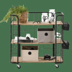 CASA OSLO Étagère Trolley 3 Tablettes Noir, Naturel