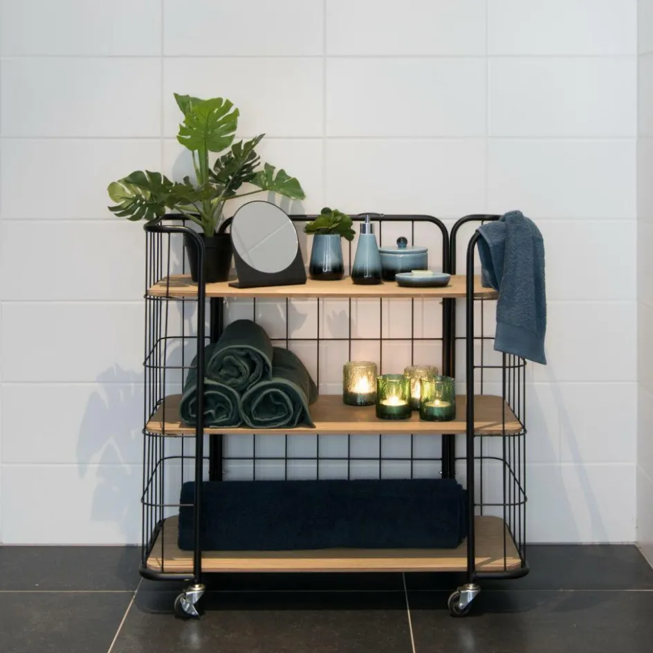 CASA OSLO Étagère Trolley 3 Tablettes Noir, Naturel