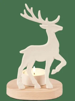 CASA SCANDY DEER Porte-bougie Chauffe-plat Blanc, Naturel