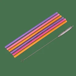 CASA SLURP Paille Réutilisable Set De 6 Mélange De 3 Couleurs Orange, Mauve, Rose