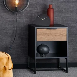 CASA TRENTON Table De Chevet Noir, Naturel