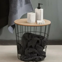 CASA WIRE Table D'appoint Noir, Naturel