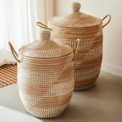 CASA YASMINE Panier De Luxe Avec Couvercle Blanc, Naturel