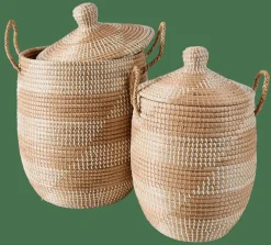 CASA YASMINE Panier De Luxe Avec Couvercle Blanc, Naturel